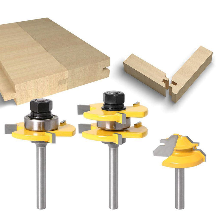 3Pcs 6mm 1/4 Shank Tongue & Grooving Joint Router Bit 45 Degree Lock Miter Router Set Stock Wood Cutting - MRSLM