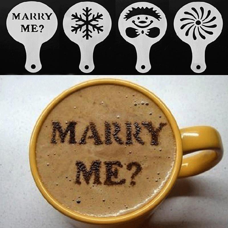 16 Pcs Plastic Coffee Template Stencils Cappuccino Chocolate Latte Art Mold Tools - MRSLM