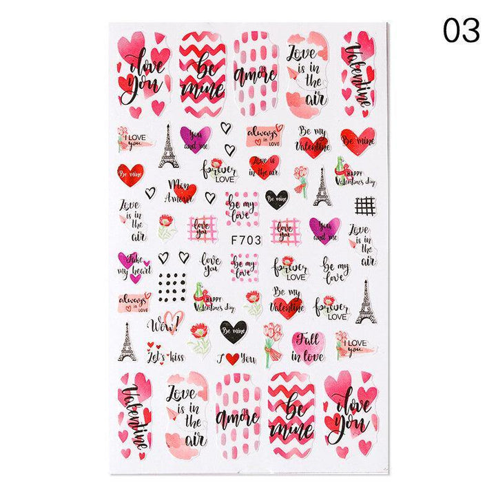 3D Nail Art Stickers Adhesive Colorful Love Heart Red Lips Rose Valentine's Day Stickers - MRSLM
