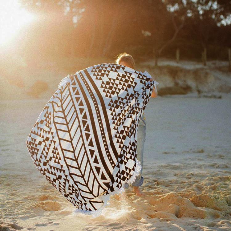 150cm Pure Cotton Bohemia Roud Tassel Knitted Beach Towel Lantern Towel Home Blanket - MRSLM
