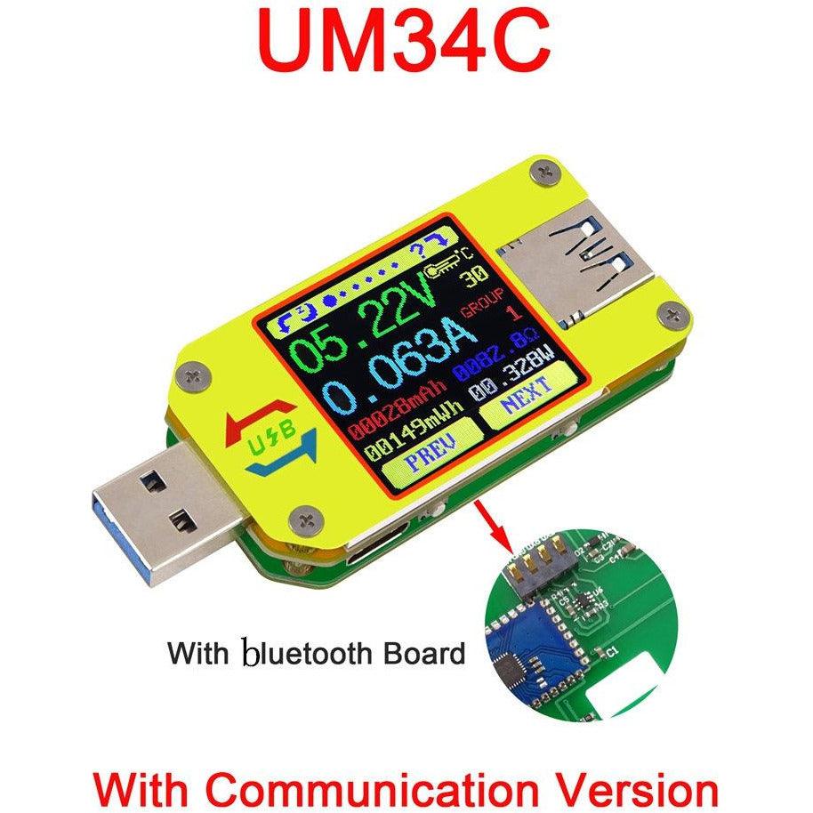 RIDEN® UM34/UM34C For APP USB 3.0 Type-C DC Voltmeter Ammeter Voltage Current Meter Battery Charge Measure Cable Resistance Tester - MRSLM