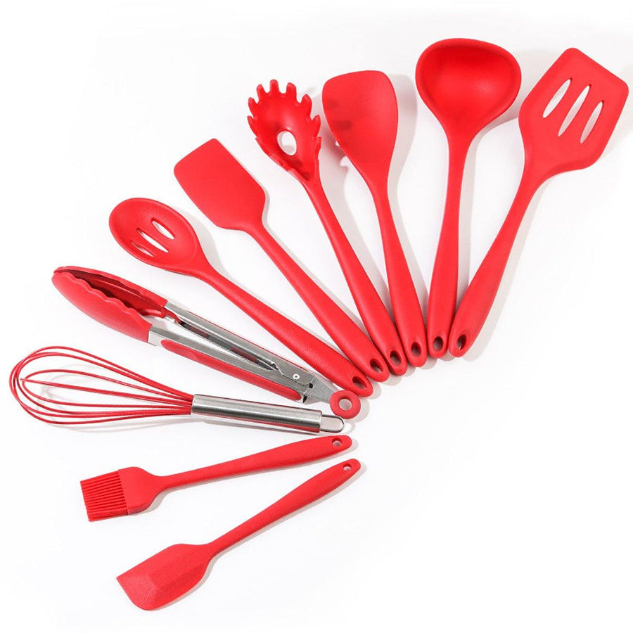 10pcs Utensils Spatula Shovel Soup Spoon Heat-resistant Design Silicone Kitchen Cooking Tools Set - MRSLM