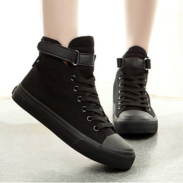 High-top Women's Shoes All Black Canvas British Style - MRSLM