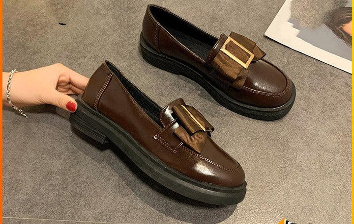 Metal Square Buckle Loafers Women's Platform One-step Single Shoes British Style Small Leather Shoes - MRSLM