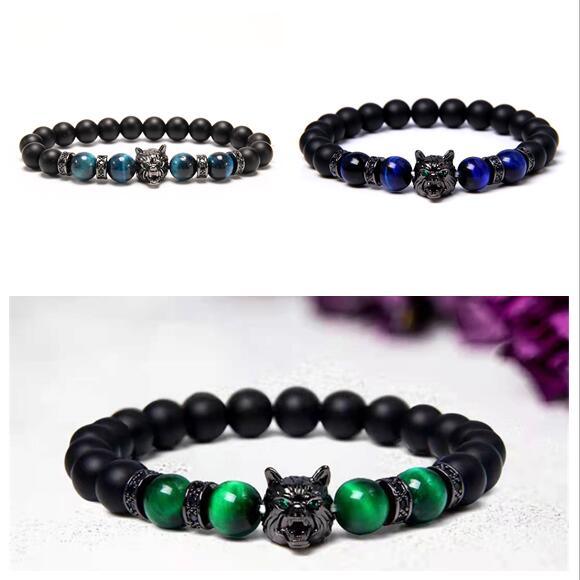 New Simple Style Domineering Wolf Head Bracelet Copper Micro-inlaid Men - MRSLM