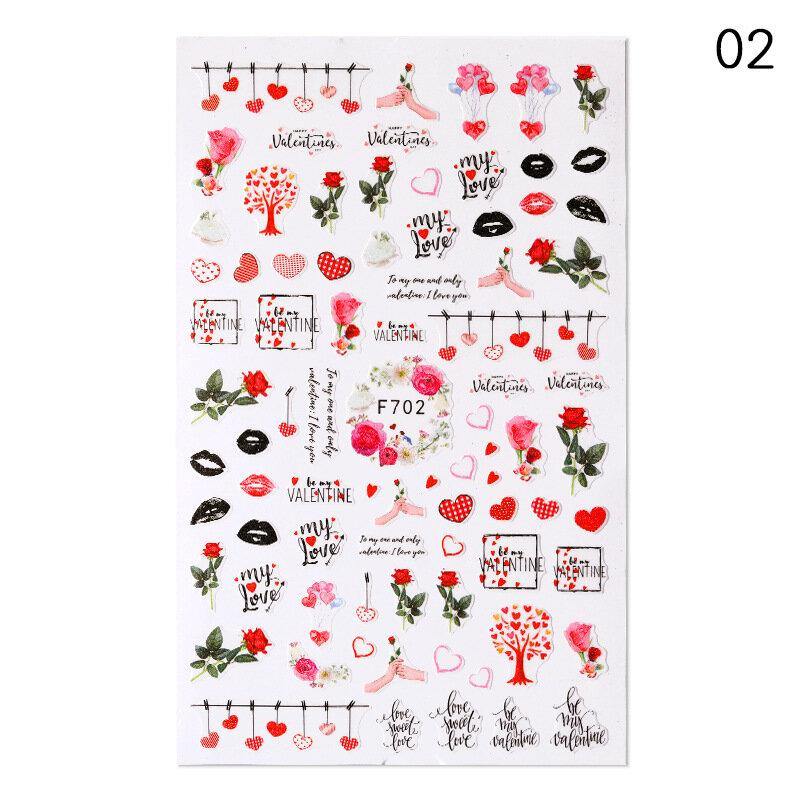 3D Nail Art Stickers Adhesive Colorful Love Heart Red Lips Rose Valentine's Day Stickers - MRSLM