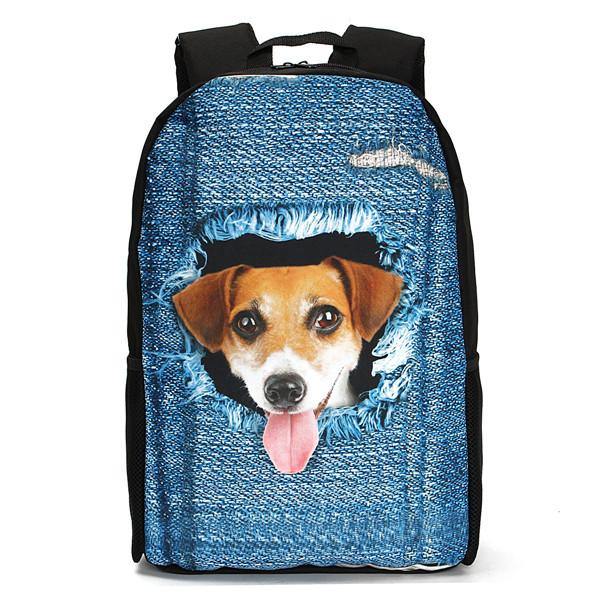 3D Cat Backpack Dog Pattern Denim School Book Bags Travel Bags - MRSLM