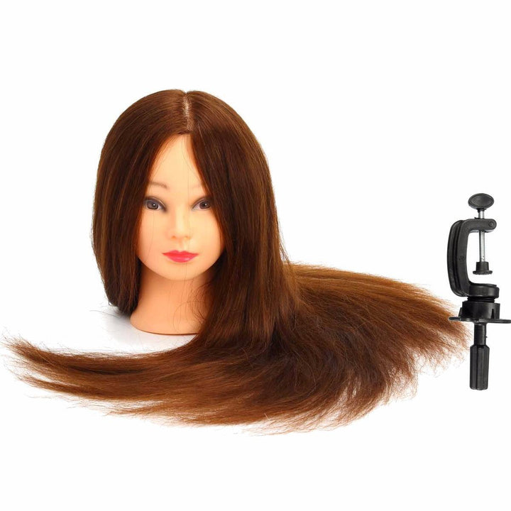 24'' 100% Human Hair Practice Mannequin Head Hairdressing Train Model+Clamp - MRSLM