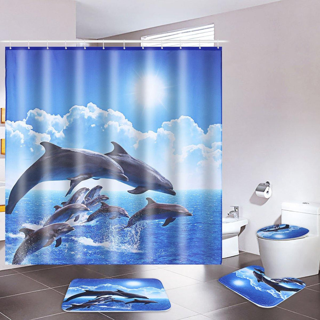 Shower Curtain Bath Pad Pedestal Rug Lid Toilet Cover Art Fashion Dolphin - MRSLM