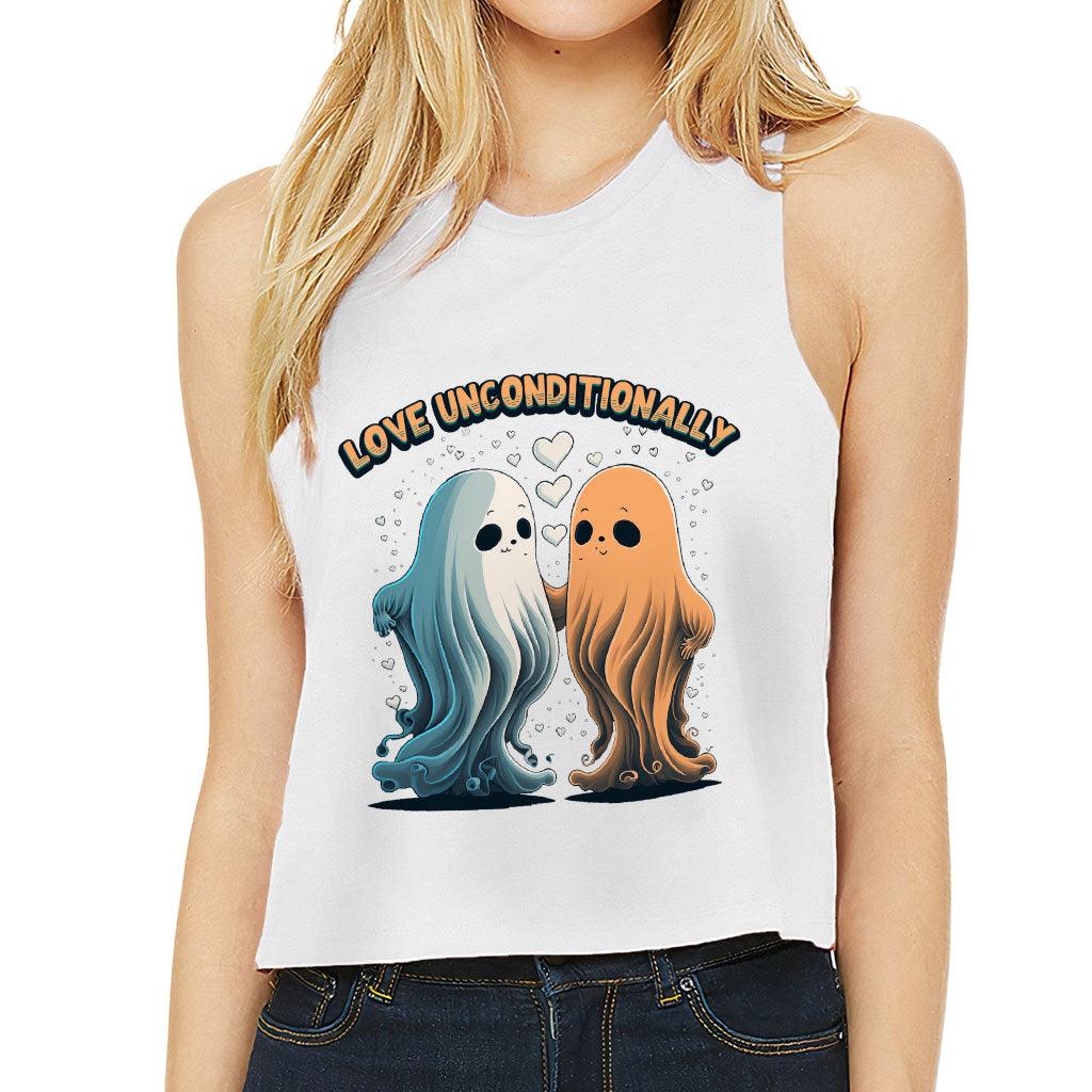 Love Unconditionally Racerback Cropped Tank - Ghost Print Women's Tank - Graphic Tank Top - MRSLM