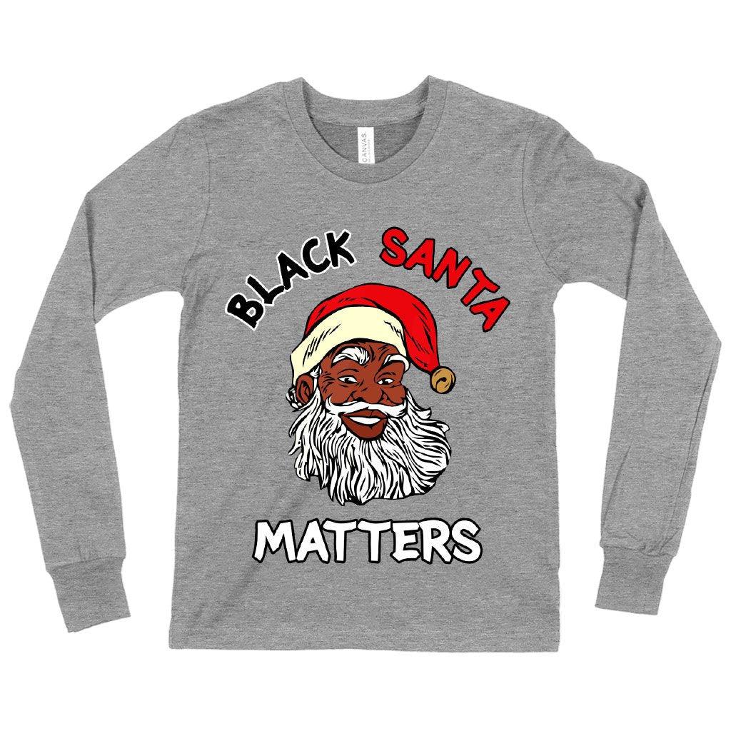 Kids' Black Santa Matters Long Sleeve T-Shirt - Black Christmas T-Shirts - MRSLM