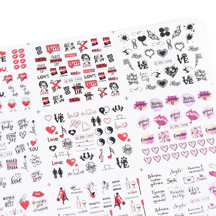 12 Pcs Nail Art Stickers Love Letter Flower Sliders Nail Art Decoration Valentine's Day Transfer Stickers - MRSLM