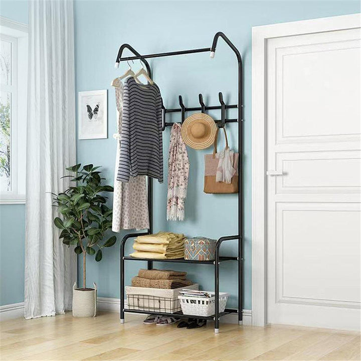 Floor Cloth Shelf Coat Hat Rack Floor Standing Hanger Anti-rust Metal Iron Clothing Hanging Storage Shelf Organizer - MRSLM