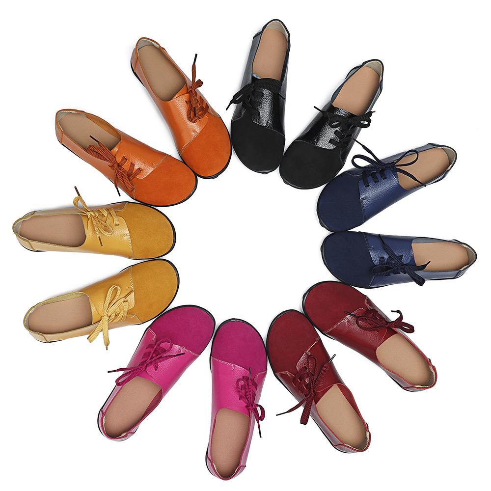 Plus size Women Lace Up Leather Flats Soft Casual Shoes - MRSLM