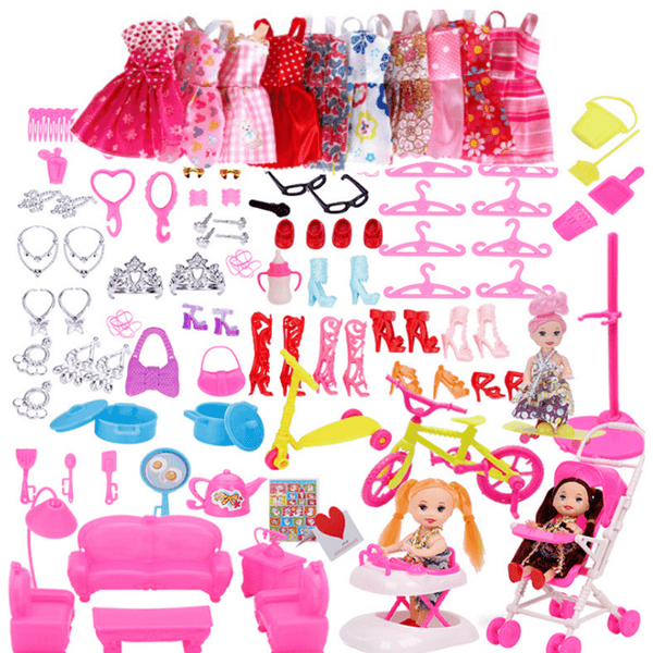 118 Pcs Plastic Radom Doll Clothes Hanging Skirt and Other Accessories Toy Set for Doll Gift - MRSLM