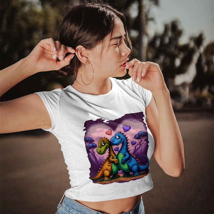 Love Women's Cropped T-Shirt - Dinosaur Crop Top - Colorful Cropped Tee - MRSLM