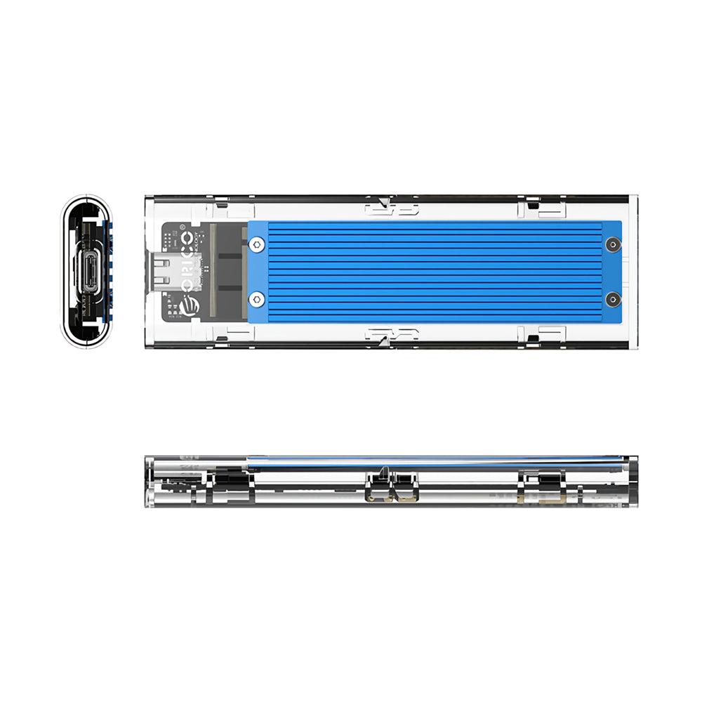 ORICO TCM2M-C3 NVMe M.2 SSD HDD Enclosure 10Gbps USB3.1 Solid State Drive Enclosure Transparent Case Hard Drive Disk Base (Blue) - MRSLM