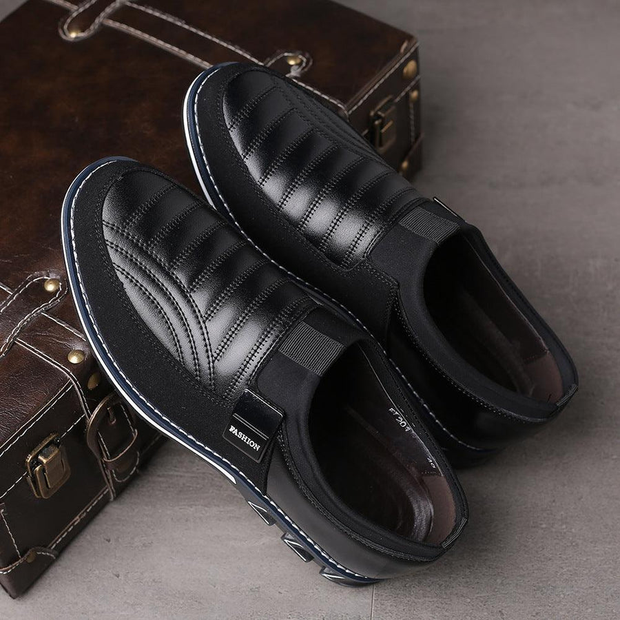 Rubber Breathable Round Toe Black Casual Microfiber Leather Shoes - MRSLM