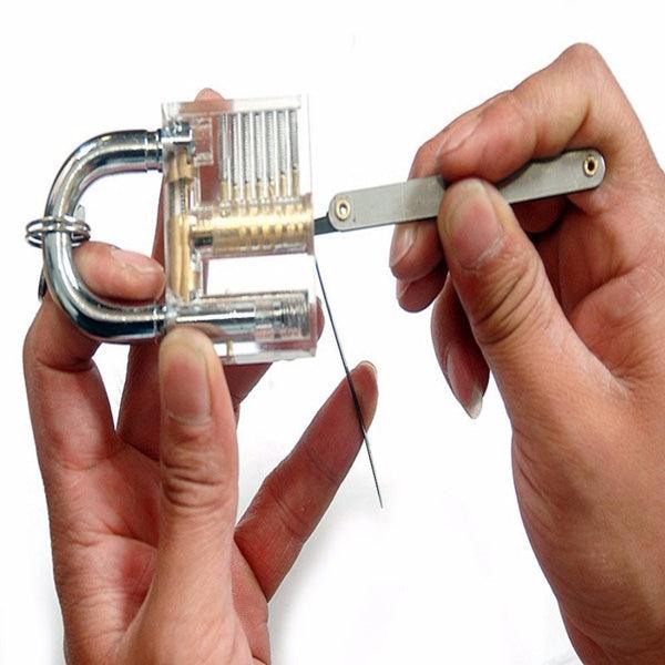 DANIU Transparent Practice Padlock with 12pcs Unlocking Lock Picks Set Key Extractor Tools - MRSLM