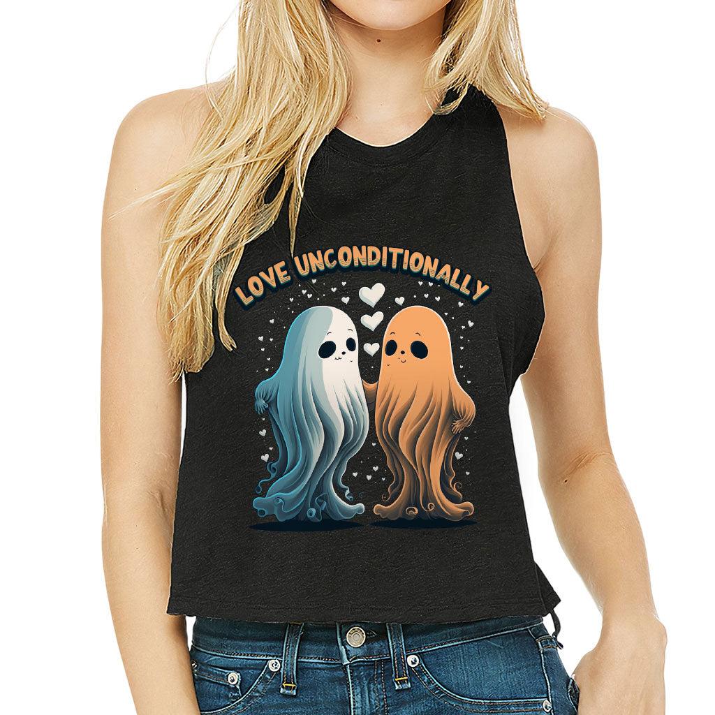 Love Unconditionally Racerback Cropped Tank - Ghost Print Women's Tank - Graphic Tank Top - MRSLM