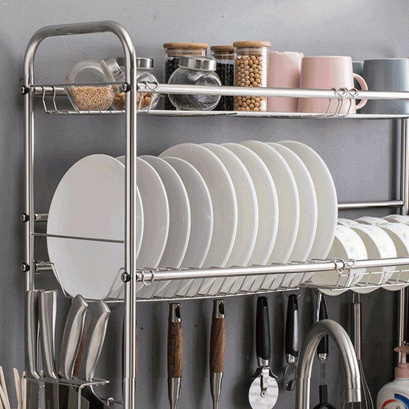 95x82x25.5cm 3 Tiers Over The Sink Dish Drying Rack Shelf Stainless Kitchen Cutlery Holder - MRSLM