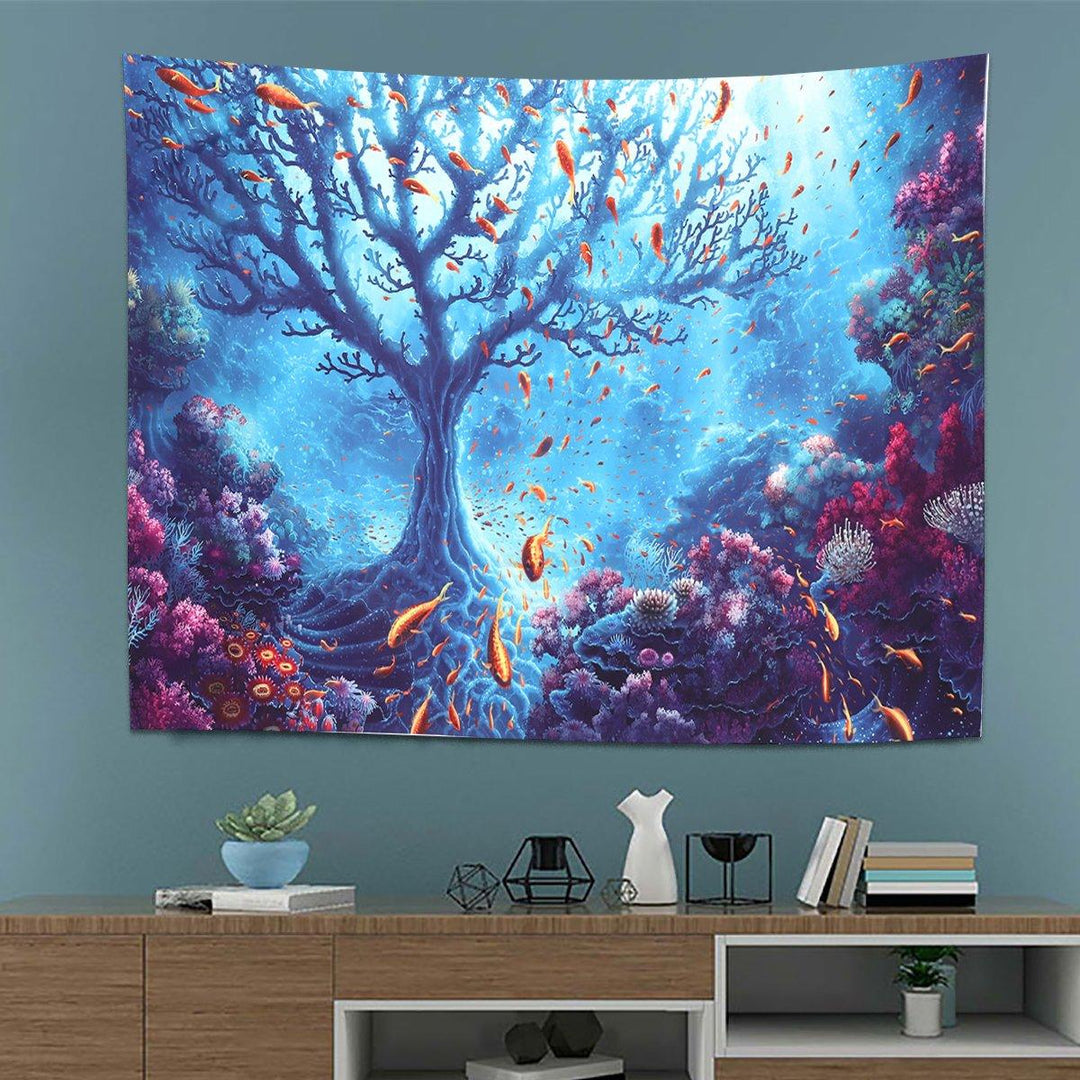 Underwater World Tree Tapestry Art Print Tapestry Home Office Room Wall Hanging Decoration - MRSLM