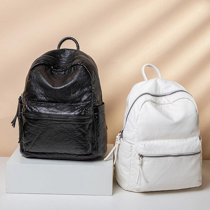 Women's New Washed Fashion Soft Leather Backpack - MRSLM