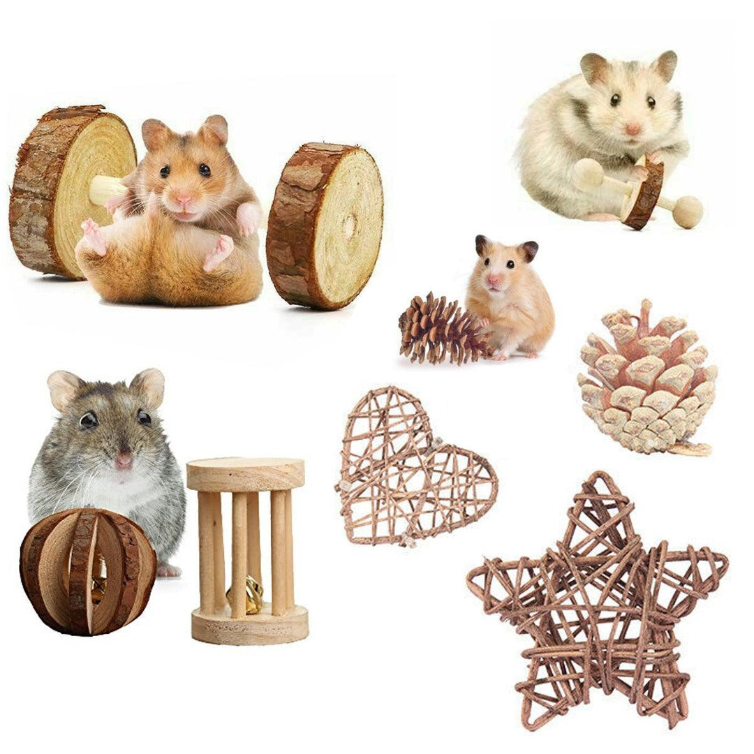 14PCS Hamster Toy Set Small Animal Wooden Chew Accessories Rat Exercise for Pet - MRSLM