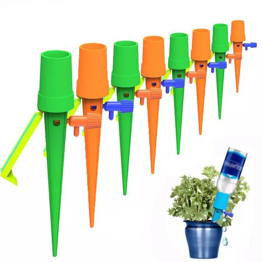 18Pcs Automatic Vacation Drip Irrigation Plant Self Spikes System with Slow Release Control Valve Switch for Indoor & Outdoor Home Office Plants - MRSLM