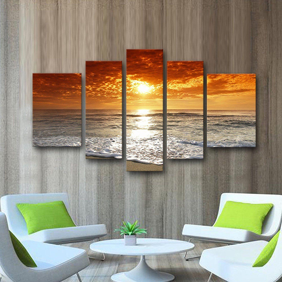 5Pcs Sea Landscape Canvas Print Paintings Wall Decorative Print Art Pictures Frameless Wall Hanging Decorations for Home Office - MRSLM