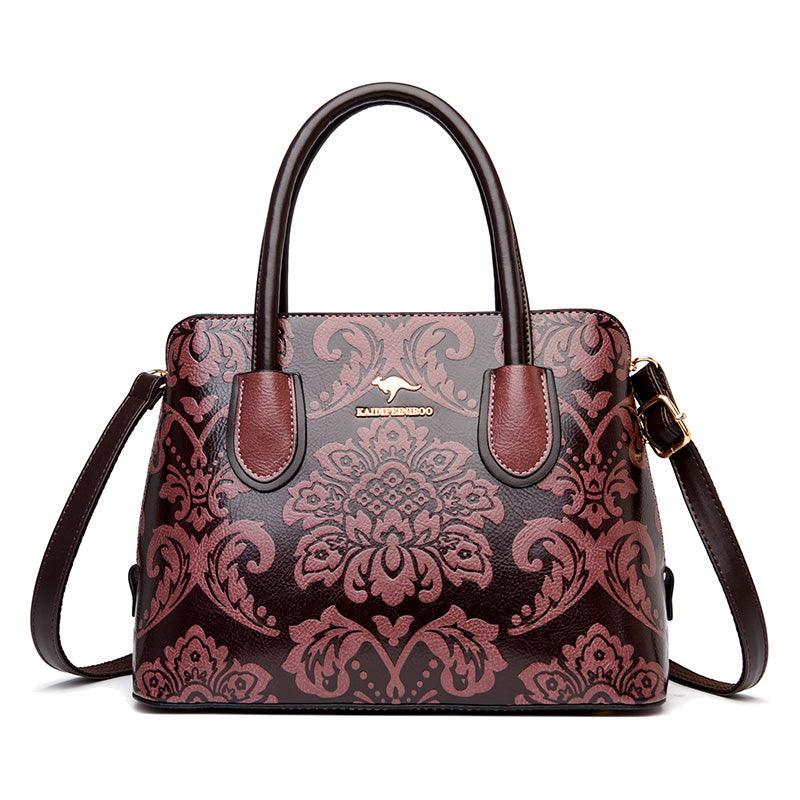 ethnic flower cowhide shoulder bag, view 7 - MRSLM