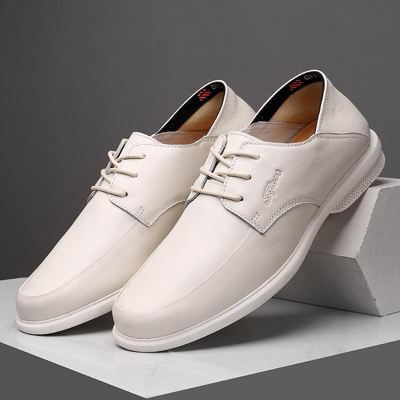 Business Dress Casual Leather Shoes Men's Korean Fashion British Youth Soft Leather Pointed Black Inner Height - MRSLM