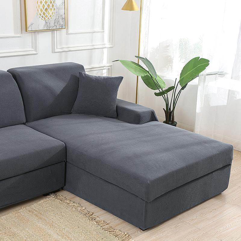 Grey Stretch Elastic Sofa Cover Solid Non Slip Soft Slipcover Washable Couch Furniture Protector for Living Room - MRSLM
