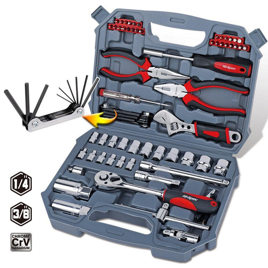 Hi-Spec 67pcs Hand Tool Set Metric Car Auto Repair Automotive Mechanics Tool Kit Home Garage Socket Wrench Tools with Tool Case - MRSLM