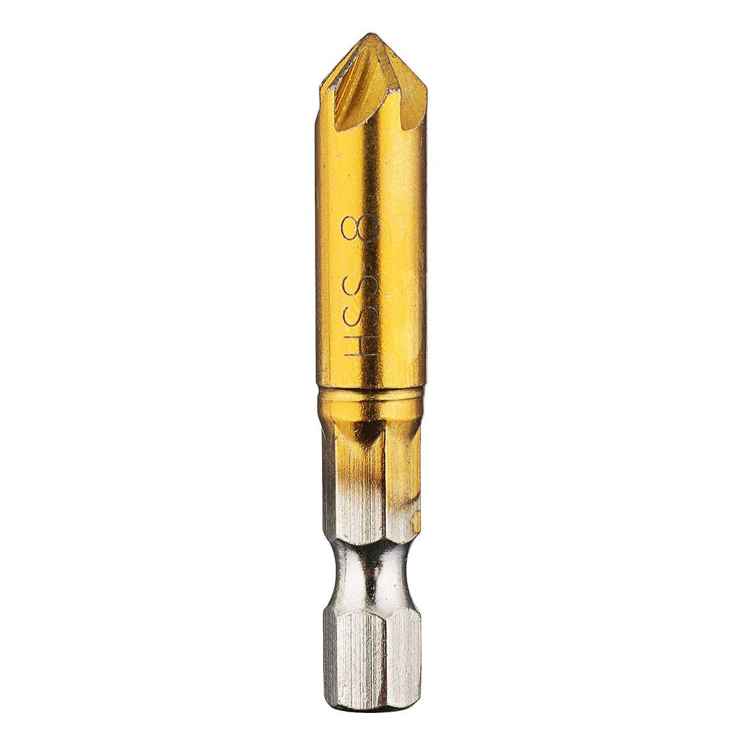 Drillpro 6Pcs 6-19mm Countersink Drill Bit 5 Flutes Hex Shank Titanium Coated Chamfer Cutter Set - MRSLM