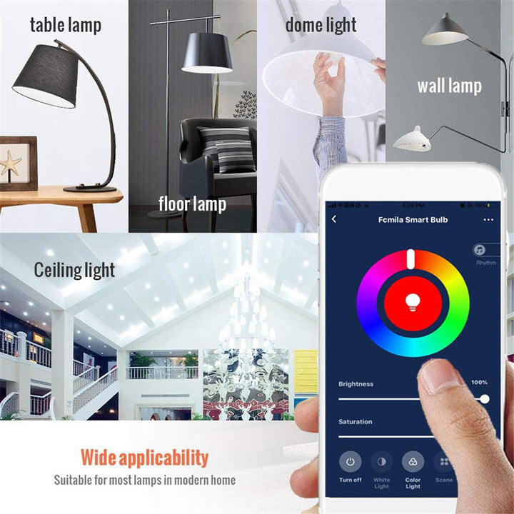 AC85-265V Dimmable E27 E26 B22 RGB+CW WIFI Smart LED Bulb APP Control Color Changeable Home Lighting (E26) - MRSLM
