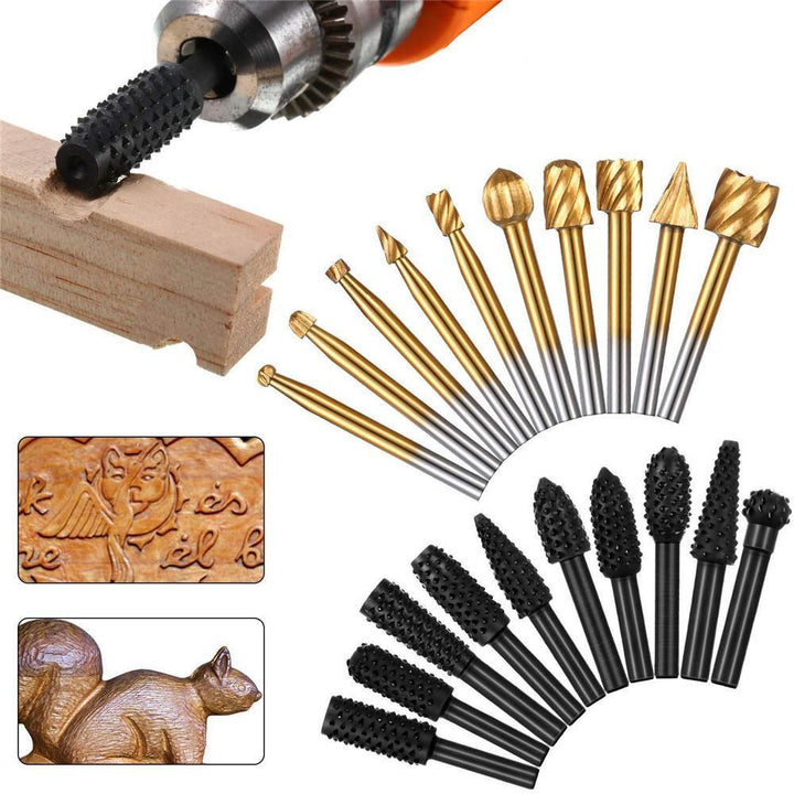 Drillpro 20Pcs Woodworking Polishing Head Set 1/8 Inch Shank Router Bit and 1/4 Inch Router Burrs - MRSLM