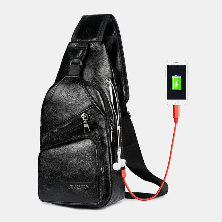Men Oxford Large Capacity Casual Outdoor Travel USB Charging Port Sling Bag Chest Bag Crossbody Bag - MRSLM