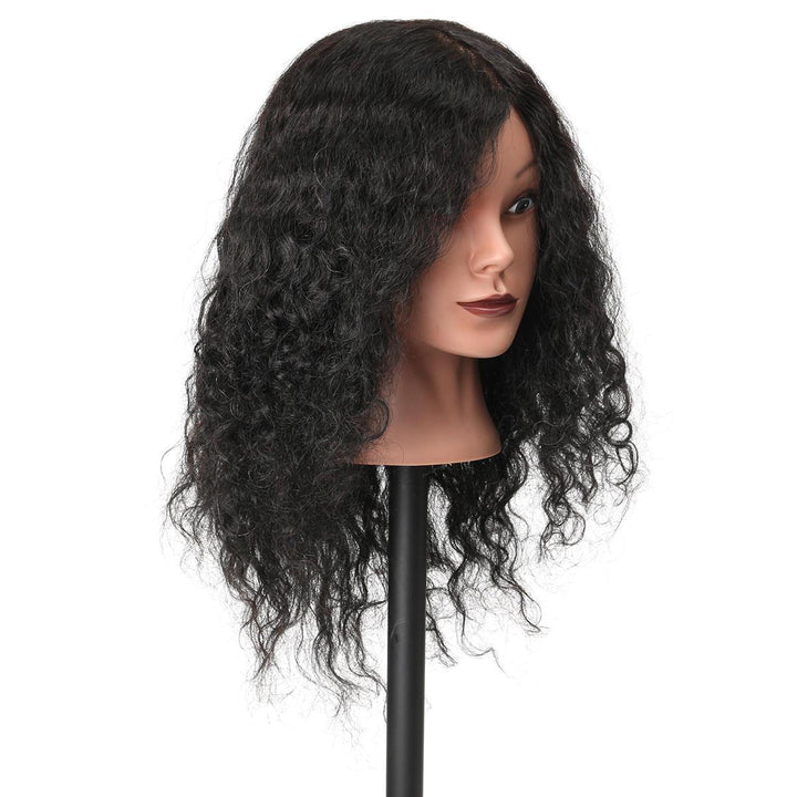 48cm 100% Human Hair Hairdressing Mannequin Head Practice Model Long Curly Hair - MRSLM
