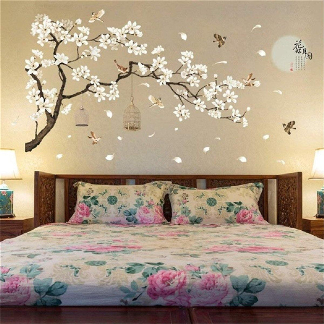 Chinese Style Flower Tree Bird Cage Wall Sticker Removable DIY Background - MRSLM