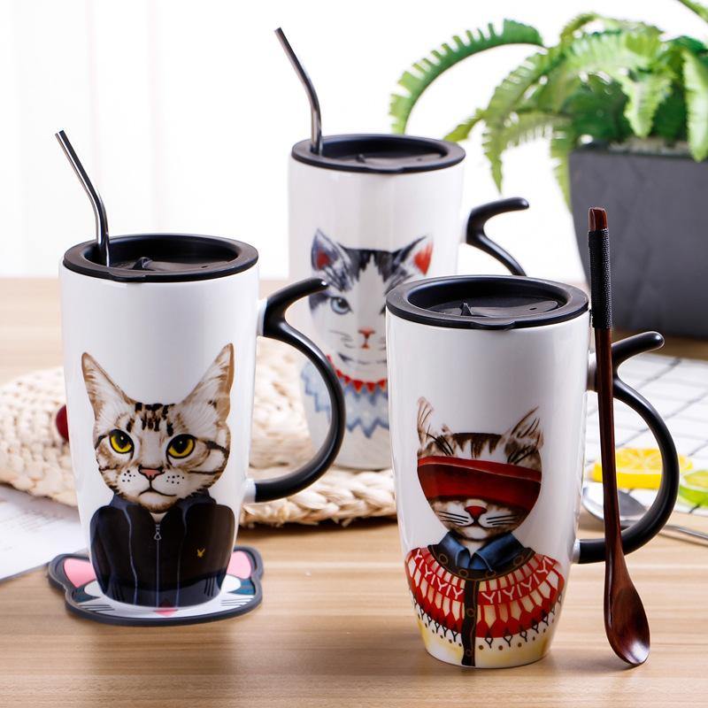 Personalized Cat Creative Trend Water Cup Home Office Coffee Cup Large Capacity Ceramic Mug - MRSLM