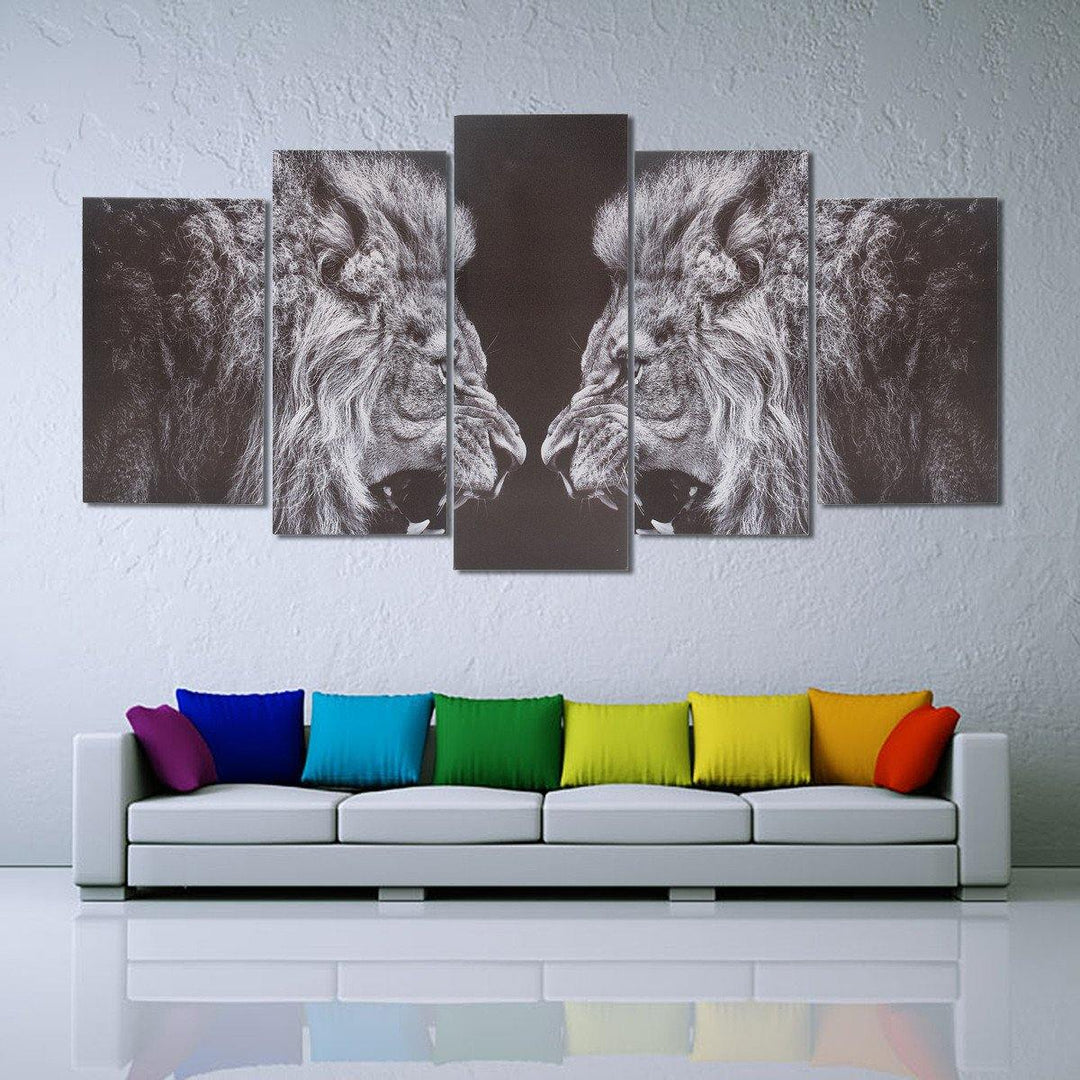 5Pcs Black White Lion Canvas Print Art Painting Wall Picture Home Decor Framed Decorations - MRSLM