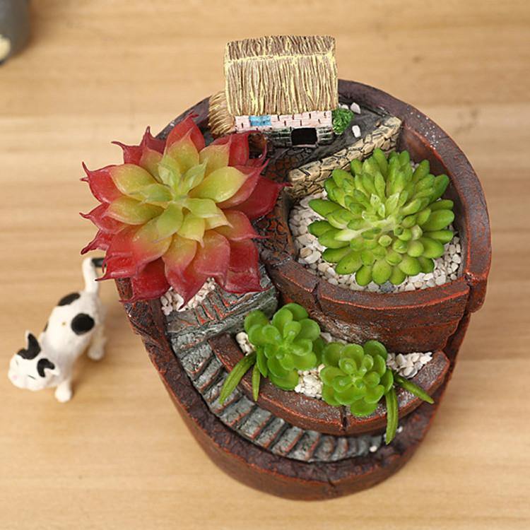 Hanging Garden Potted Micro Landscape Meat Plant Pots Small House Resin Decoration - MRSLM