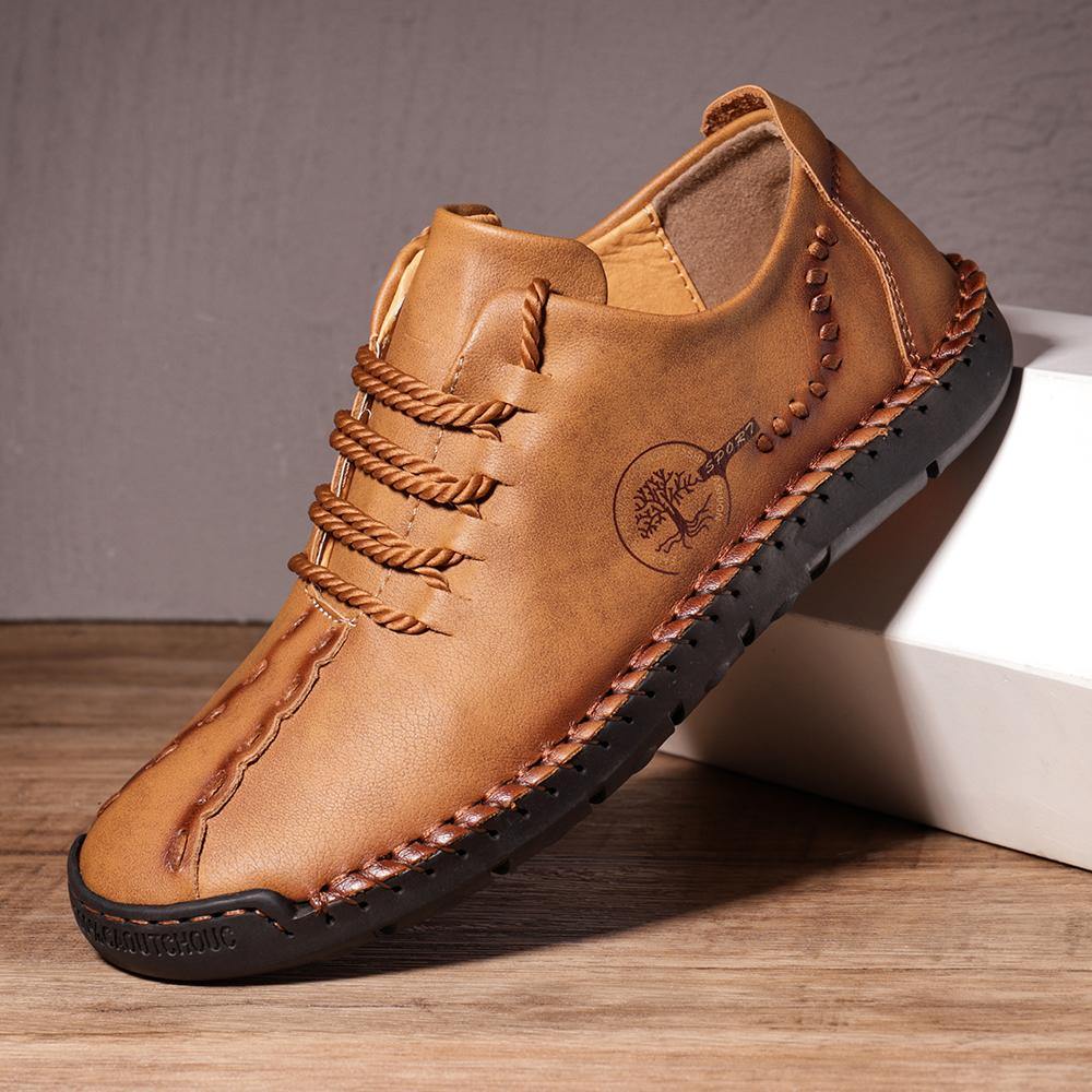 Men Hand Stitching Microfiber Soft Sole Casual Leather Shoes - MRSLM