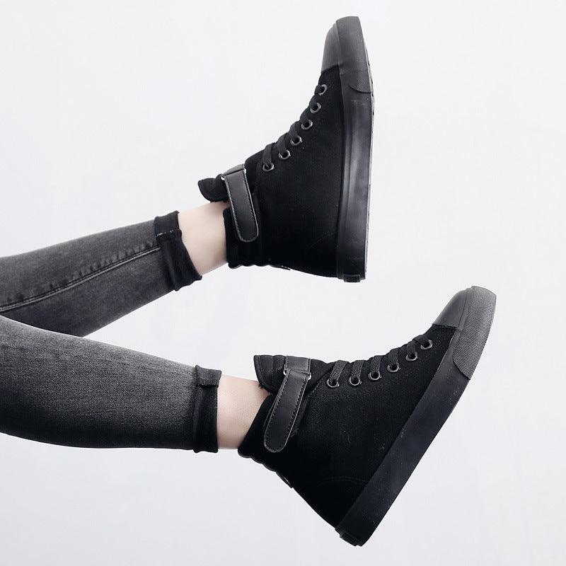 High-top Women's Shoes All Black Canvas British Style - MRSLM