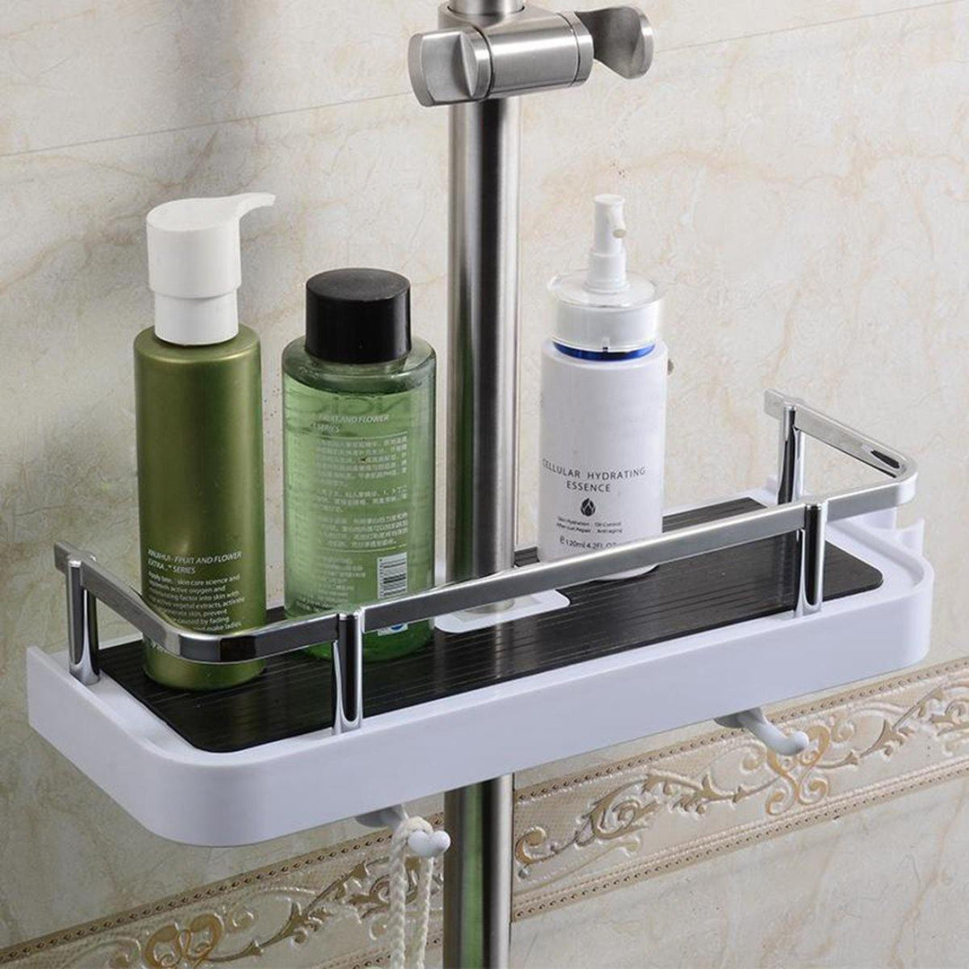 Bathroom Pole Shelf Shower Storage Caddy Rack Organiser Tray Holder Drain Shelf (Rectangle) - MRSLM