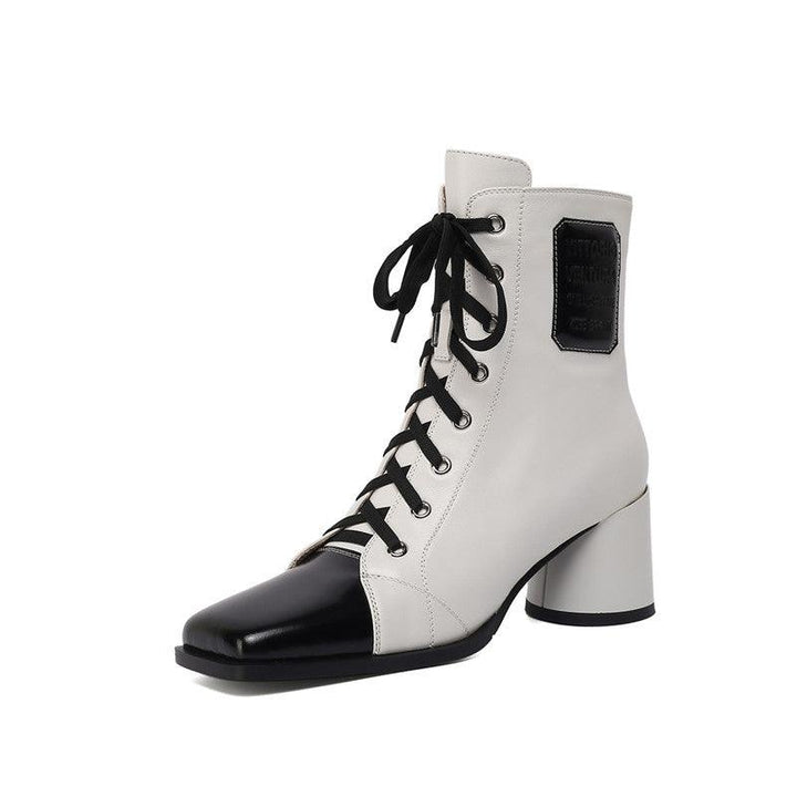 Women's New Square Toe Thick High-heeled British Style Martin Boots - MRSLM
