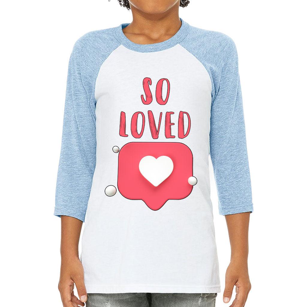 So Loved Kids' Baseball T-Shirt - Cute 3/4 Sleeve T-Shirt - Heart Print Baseball Tee - MRSLM