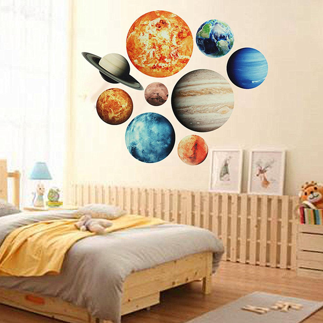9Pcs/set Planet Stickers Solar System Planets Wall Stickers Wall Decal Home Living Room Kids Room Baby Nursery Decorations - MRSLM