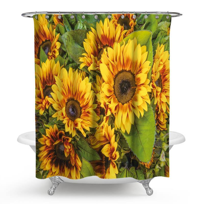 1/3/4Pcs Waterproof and Mildew proof Sunflower printed Shower Curtain Bathroom Toilet Rug Mat Set - MRSLM